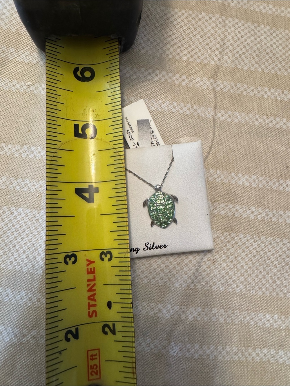 Sterling Silver Turtle Pendant Necklace with Green Crystals - Picture 4 of 4